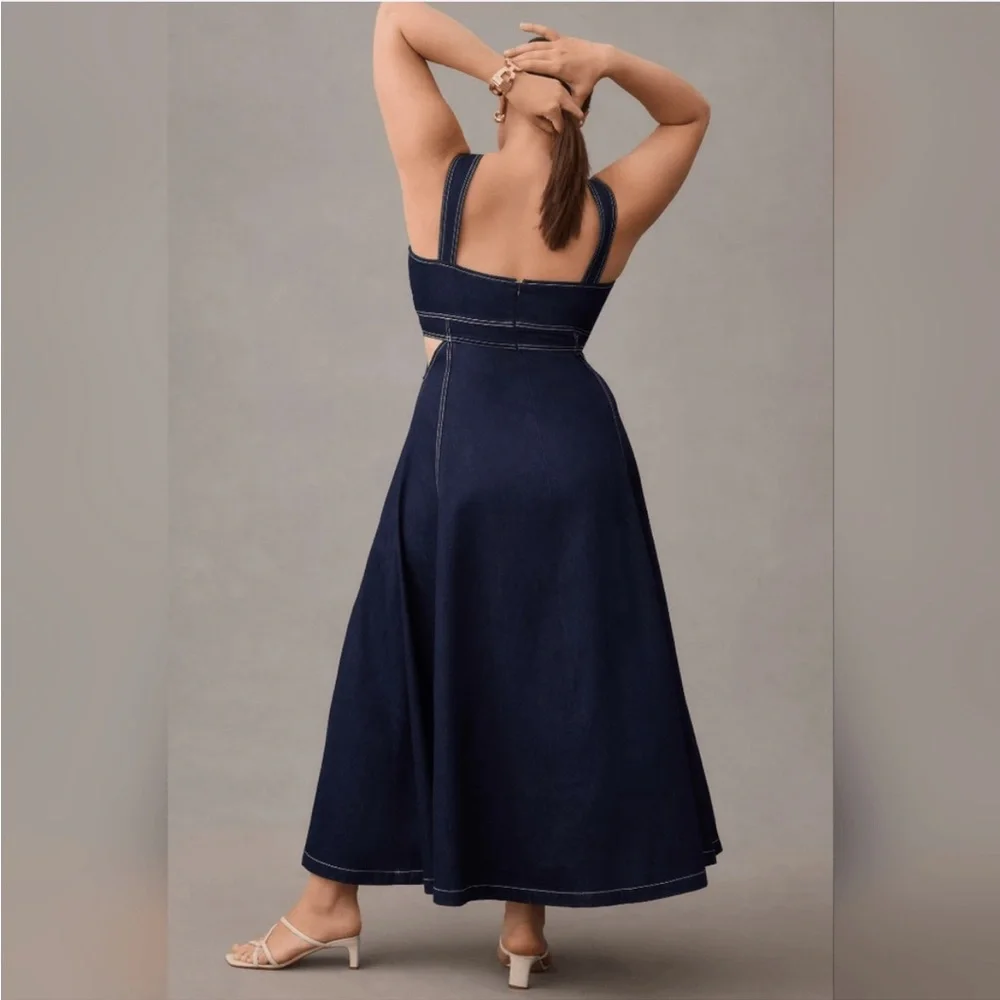 Anthropologie 2X Aureta Studio Corset Denim Cutout Plus Dress NWT - Picture 5 of 13